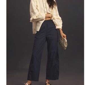 Pilcro The Izzie Relaxed Pull-On Barrel Pants Poplin Edition Navy Size Large